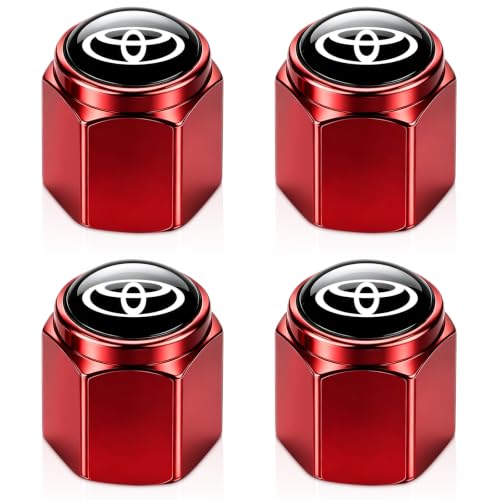 Image of Tire Valve Stem Caps Cover for Toyota Metal Car Wheel Air caps Auto Valve Stem Caps Accessories 4 Pack RED
