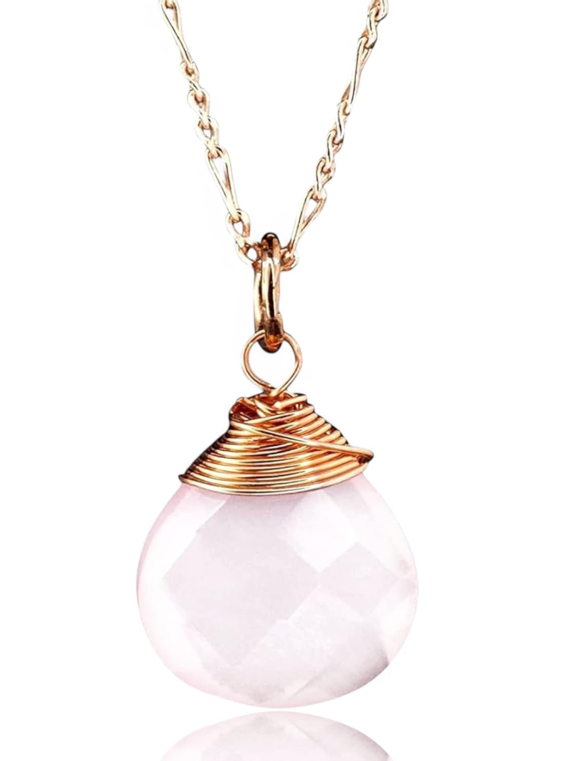 MadamLili Rosenquarz Edelstein Anhänger – 925 Sterling Silber rosegold vergoldet – Drahtumwickelter Anhänger – Damen Halskette 50 cm – Handgefertigter Edelsteinschmuck – Schmuckbox
