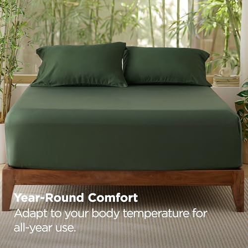 Image of Bedsure PureWoven Full Size Fitted Sheet, 100% Rayon Derived from Bamboo