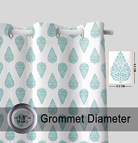 Image of HOMEMONDE Long Door Cotton Curtains 9 Feet for Home Decor - Leaf Print Aqua Green (3.7ft x 9ft) Set of 2