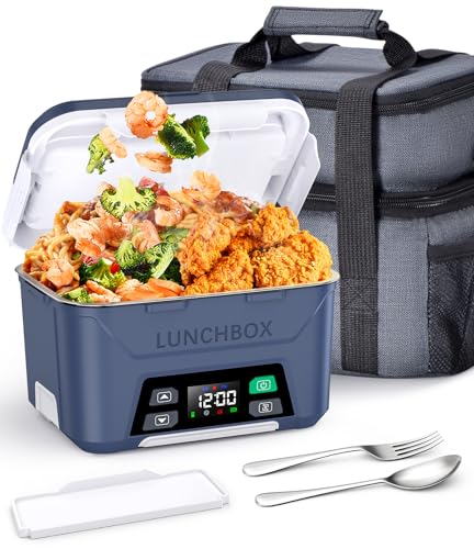 Docusvect Rechargeable Heated Lunch Box for Men, 1.3L Cordless Electric Lunch Box for Adults with Smart Scheduled Heating, Portable Food Warmer with Complete Accessories