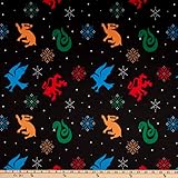 Harry Potter Minky Summer 2022 Snowflake Houses Black, Fabric by The Yard