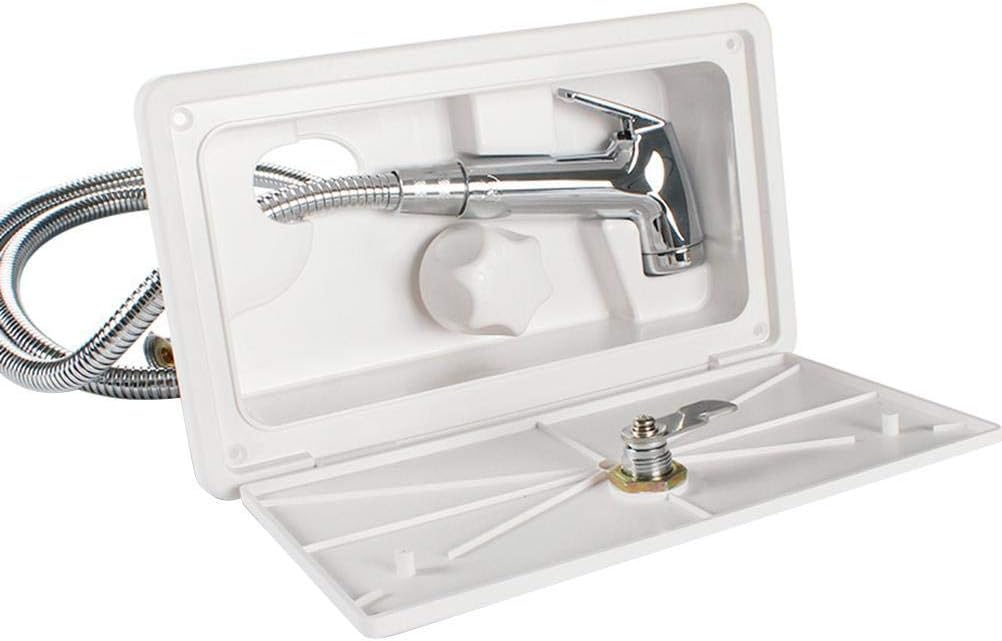 Keenso Outdoor RV Shower Box, Lightweight Nylon Shower Kit with Faucet Valve Hose Wand, for Travel Trailers RV Mobile Homes (White)