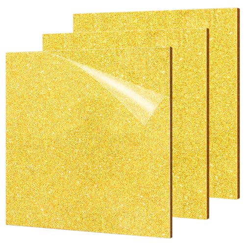 Adrattnay Gold Glitter Acrylic Sheets 1/8" Thick, 3Pcs 8 x 8in Cast Acrylic Sheet 3 mm for Laser Cutting, Glitter Acrylic Sheet for Signs, Pet Tag, DIY Crafts Decoration Laser Engraving Blank Material