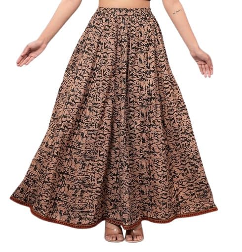 mfgiva Floral Print Skirt for Women - 100% Rayon, Floor-Length, Elastic Waist, Stylish and Comfortable, Machine Washable, Perfect for Casual Brown-picture-43
