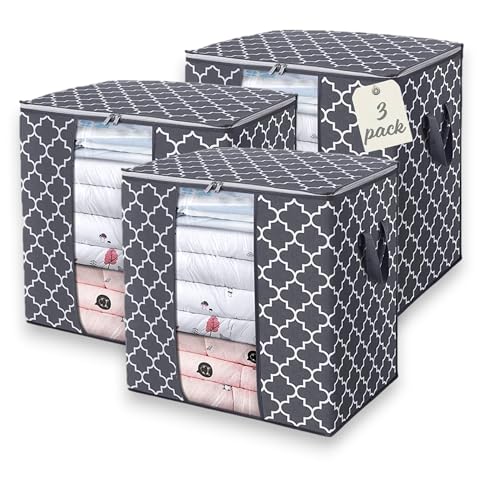 Image of RAAHII 3 piece Large dustproof transparent blanket storage bag for double bed quilt /saree packing bag /lehnga /winter clothes, pillow storage and wardrobe organizing (grey, Pack of 3)