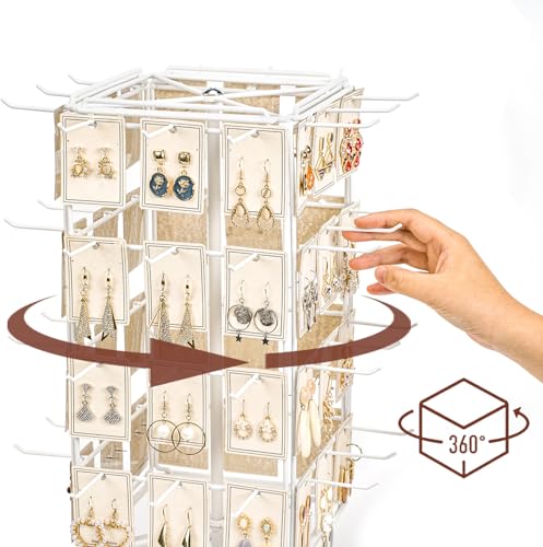 Image of 360 Rotating Earring Display Stands for Selling, 4 Tier Metal Earring Rack Holder Stand, Jewelry Display for Selling Earring Cards, Bracelets, Necklaces, KeyChains, Hair Accessories (48 Hooks)