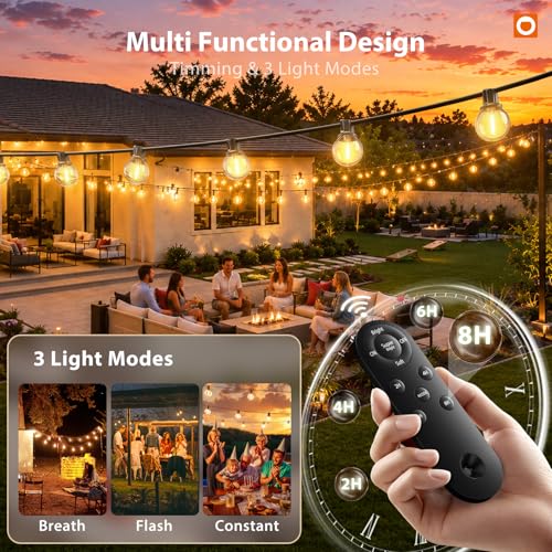 addlon 198' (192'+6') Outdoor Waterproof Solar String Lights w/ 60+4 G40 LED Shatterproof Bulbs and Remote 29. + 50% Off Code RR3VHDI9 - image 2