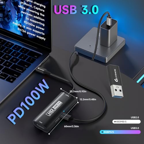 Image of Guermok 4K USB3.0 HDMI Capture Card with PD 100W, 2K@30FPS or 1080P@60FPS | HDMI to USB-A /C Video Capture Card for OBS Streaming, Works with iPad Quest 3, MacOS, Switch2 /1 PS5 /4, Xbox, Camera, Black