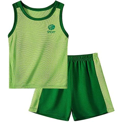 Kids Basketball Jerseys Boys Girls 2 Piece Mesh Breathable Activewear Unisex Teenager Sleeveless Basketball Training Jersey and Shorts Set Green Cover
