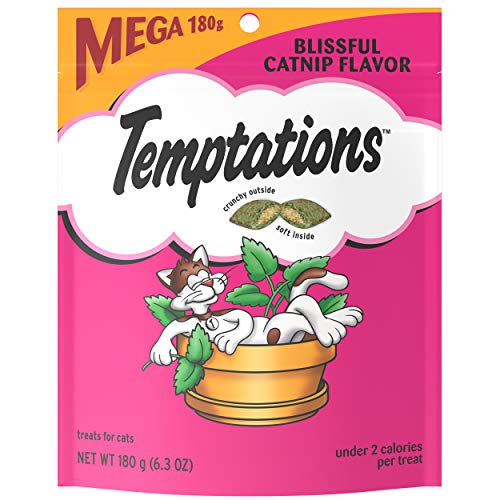 TEMPTATIONS Classic Crunchy and Soft Cat Treats Blissful Catnip Flavor, 6.3 oz. Pouch, Pack of 10