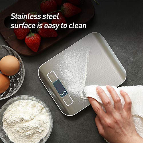 Kitchen Food Scale, 11 lbs/5kg Small TNO Stainless Steel Digital Scale with Tare Function for Weight Grams and oz for Cooking Baking, 1g/0.03 oz Precise Graduation