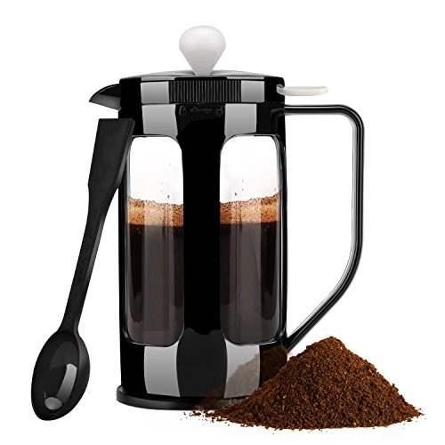 Nuovoware Prensa Francesa(French Press), Cafetera Fabricada de Vidrio Borosilicato Resistente al Calor y Filtro de Acero Inoxidable, Tamaño:8 Taza 34 OZ Negro