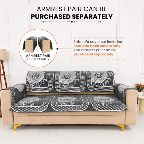 Image of Homerz Premium Chenille Fabric Sofa Cover | Soft, Durable & Dustproof | Decorative Couch Cover (Solitaire Grey, 6 (3+2+1) Seater, Seat Cover with Backrest)