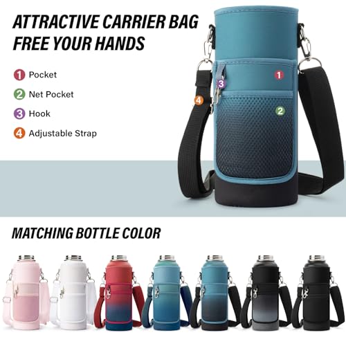 40 oz Insulated Water Bottle | Thickened Stainless Steel Vacuum Metal | Portable Sports Water Jug for Gym and Hiking with Straw, Carrier Bag, Handle Strap | BPA-Free 40 oz