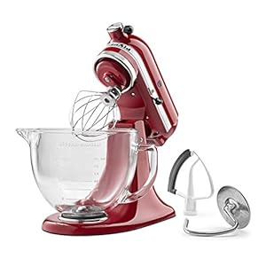 KitchenAid KSM105GBCER 5-Qt. Tilt-Head Stand Mixer with Glass Bowl and Flex Edge Beater – Empire Red
