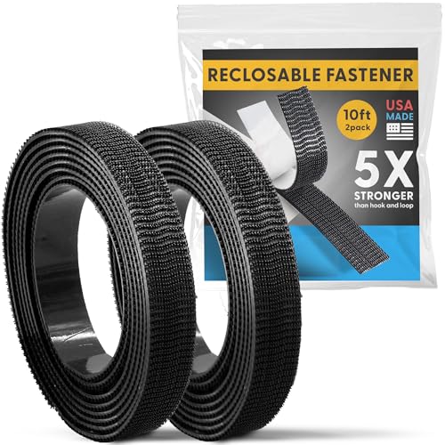 Image of Industrial Strength - 10FT 2 Pack Black Indoor /Outdoor Adhesive Mounting Tape - Self Mating Reclosable Fastener Compatible with 3M SJ3550 / SJ3560 Dual Lock