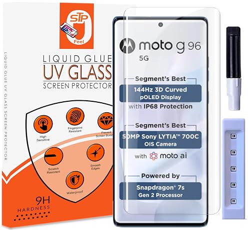 Image of STP FEEL UV Premium Tempered Glass Screen Protector Guard Compatible For Motorola G96 5G / Moto G96 5G (6.67 Inch, Pack of 1) Full Adhesive UV Curved Case Friendly HD Clarity