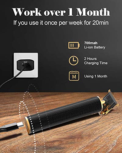 OriHea Electric Pro Li Outliner, T-Blade Trimmer Hair Clippers for Men, USB Cordless, Zero Gapped Detail Beard Shaver Barber Salon Grooming Cutting Kit, Waterproof Titanium & Ceramic Blades - Black - Thumbnail 2