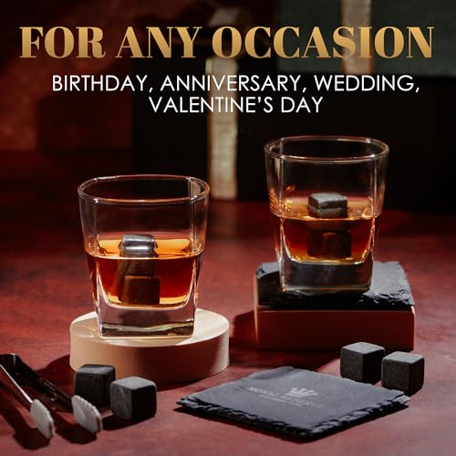 Whiskey Stones Gift Set by Royal Reserve, Artisan Crafted Scotch Bourbon Glasses, Chilling Rocks, Coasters and Tongs – Whiskey Gifts for Men Dad Boyfriend Anniversary or Retirement - Image 4