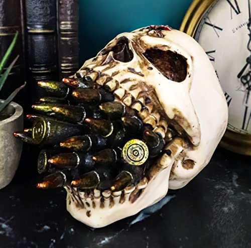 Ebros Gift Ebros Hell Bent War Ammo Bullet Shell Casings Protruding From Mouth Of Skull Statue 6.25'Long Wardogs Skeleton Head Figurine For Halloween Day Of The Dead Ossuary Macabre Collectible thumb #7