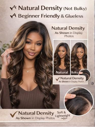 Image of Beauty Forever 7x5 Bye Bye Knots 2.0 Balayage Brown Highlight Body Wave Glueless Wig Human Hair Wear and Go Lace Front Wig Pre Cut HD Lace Pre Plucked Drawstring Wig 150% Density 18 Inch