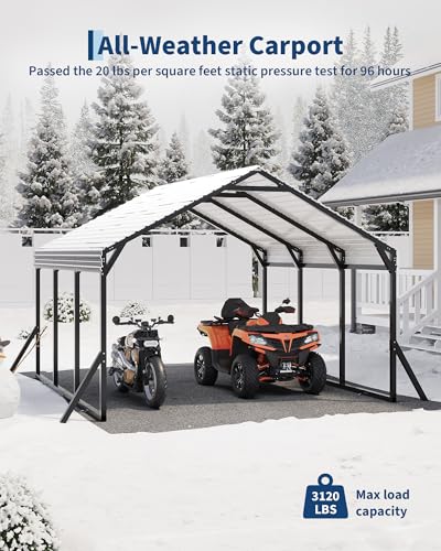 Image of Garvee 12x13x9 ft Metal Carport, Car Port with Reinforced Frame and Steel Roof for All-Weather Use, Permanent Shelter for Cars, Motorcycles, ATVs, or Boats