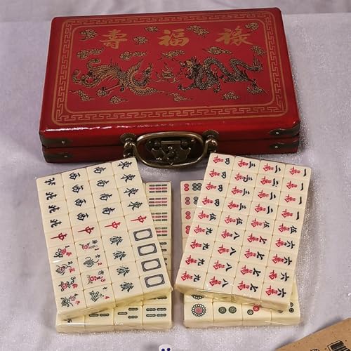 Set de Mahjong Chino compacto con estuche de madera miniatura 3