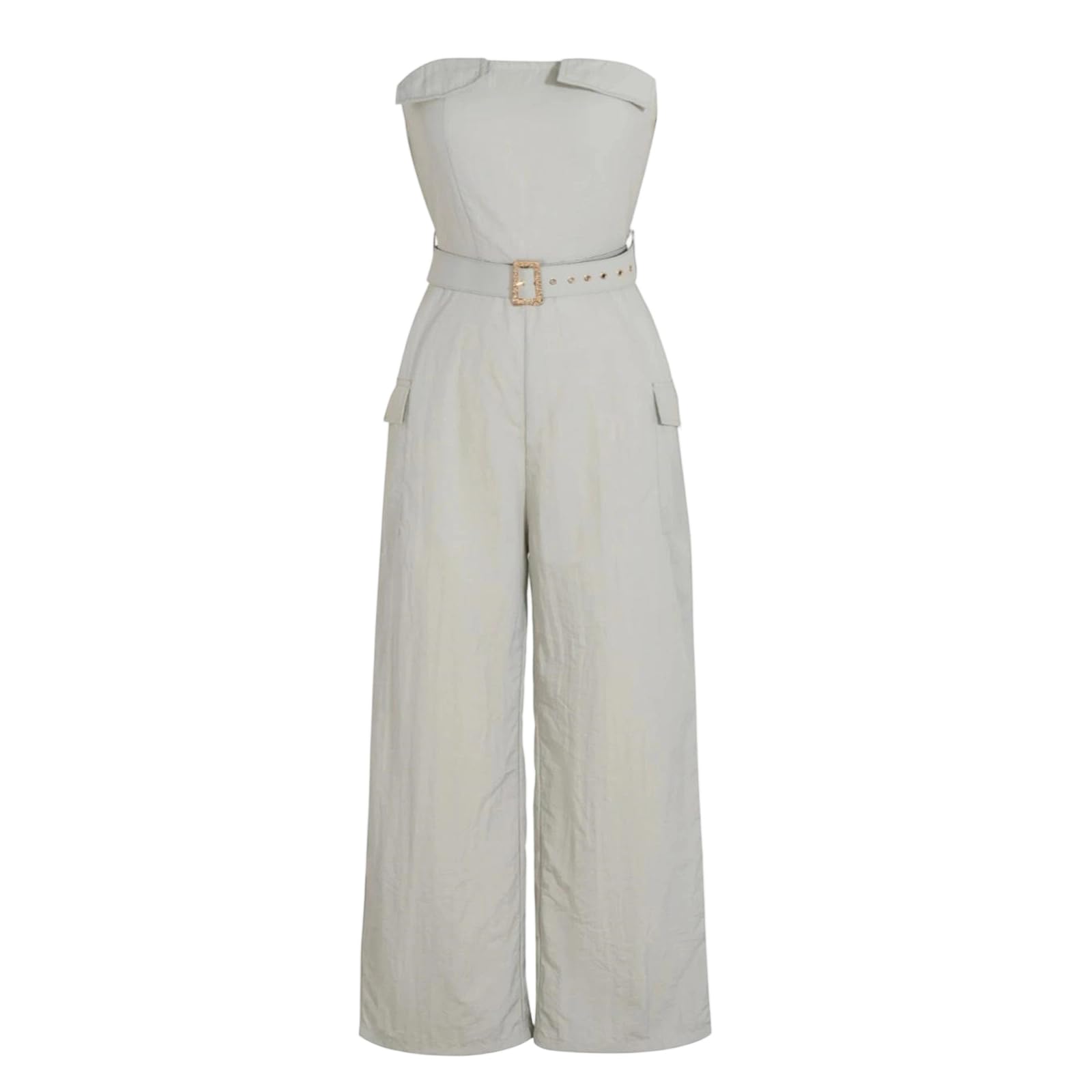Yeuyyben Overol de verano para mujer, sin tirantes, con cinturón, pierna ancha, mezcla de lino, elegante, informal, para vacaciones, fiestas