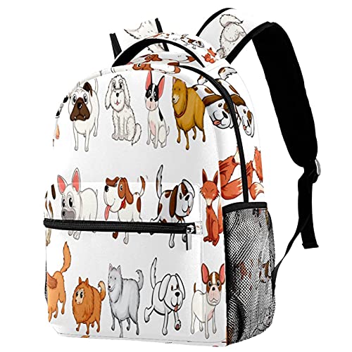 Sac à dos filles et garçons spacieux à poches latérales et motif Doodle Lovely Dogs