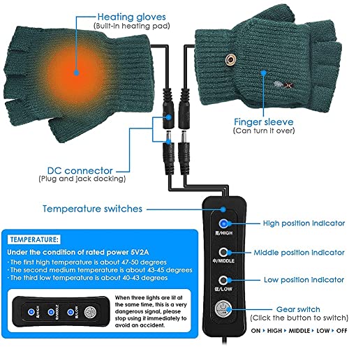 Gants chauffants USB de rechange mixtes en tricot pour l'hiver