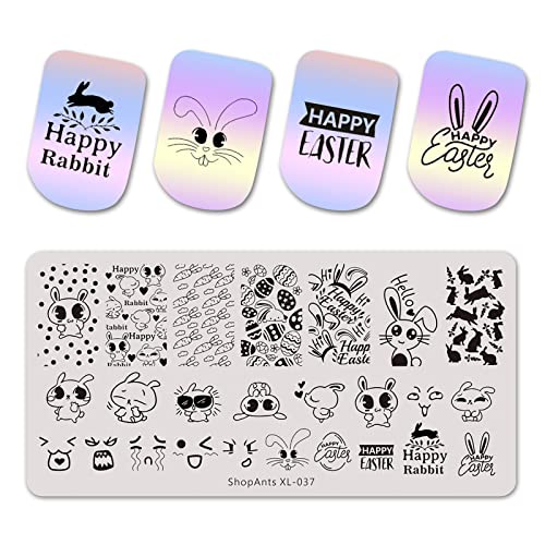 4 peças de placas de estampagem de arte de unhas de páscoa com design de coelhinho fofo kit de model