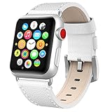Apple Watch Band 38mm Leather, Swees iWatch Genuine Leather Bands Replacement Strap with Stainless Steel Buckle for Apple Watch Series 3 , Series 2, Series 1, Sports & Edition Women Men, White