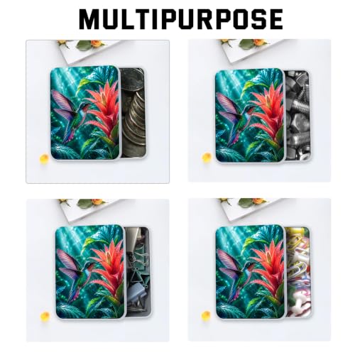 Image of Decorative Metal Tin Box with Lid,Hummingbird Orchid Organizer