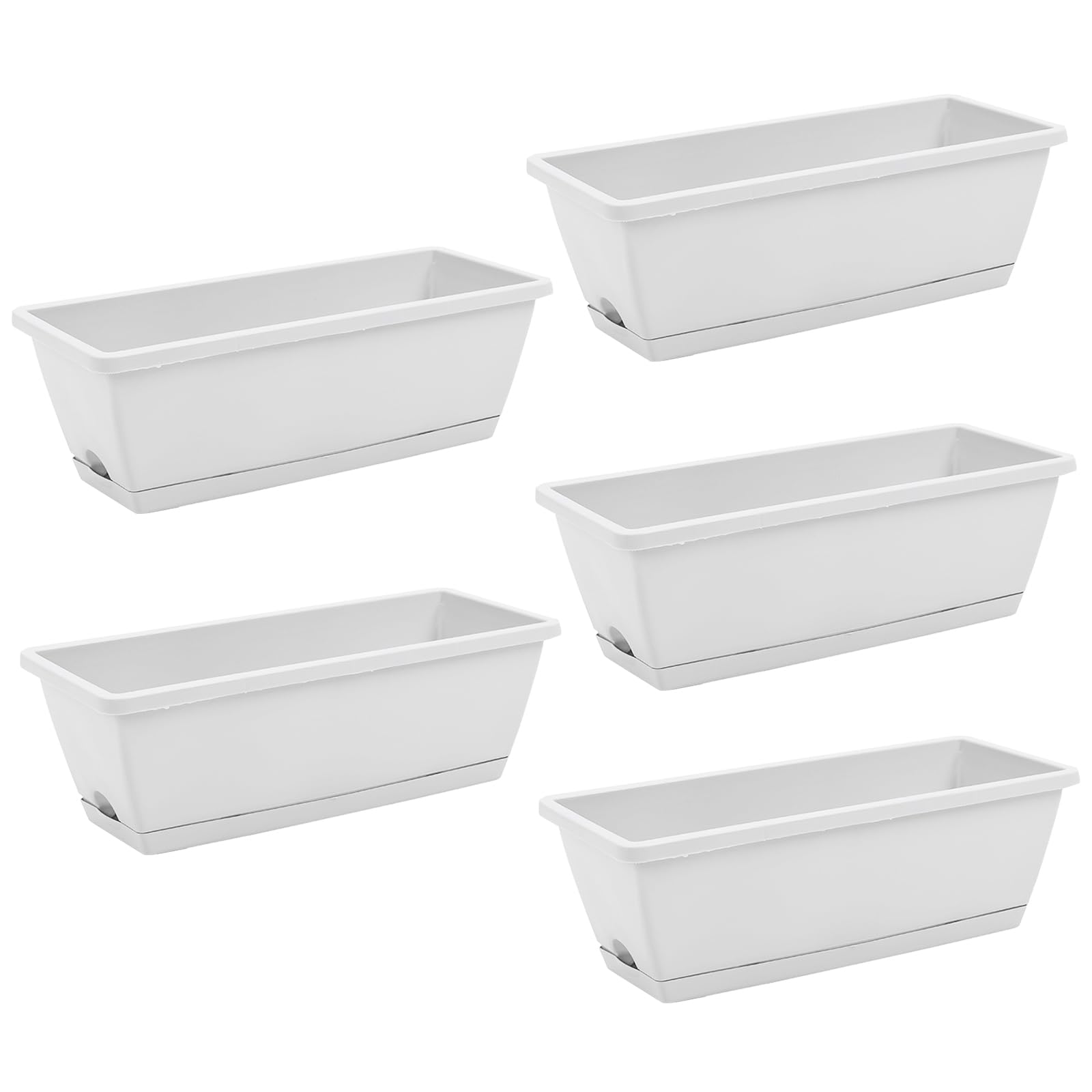 The Fellie 5 PCS Large Garden Planter Plastic Trough With Drainage Holes & Tray, Outdoor Rectangle Long Planter For Windowsill & Balcony, Vegetable Plant Pot For Succulent & Herbs, Pale 42.5*17*15CM