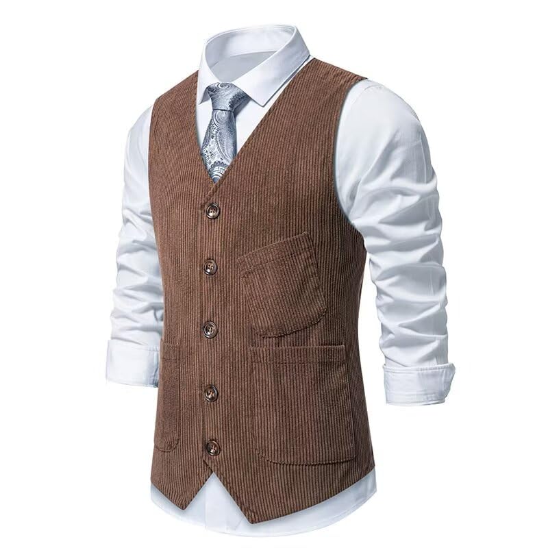 Men's Corduroy Vest Cowboy Single Breasted V Neck Casual Waistcoat Vintage Retro Western Vests for Men2