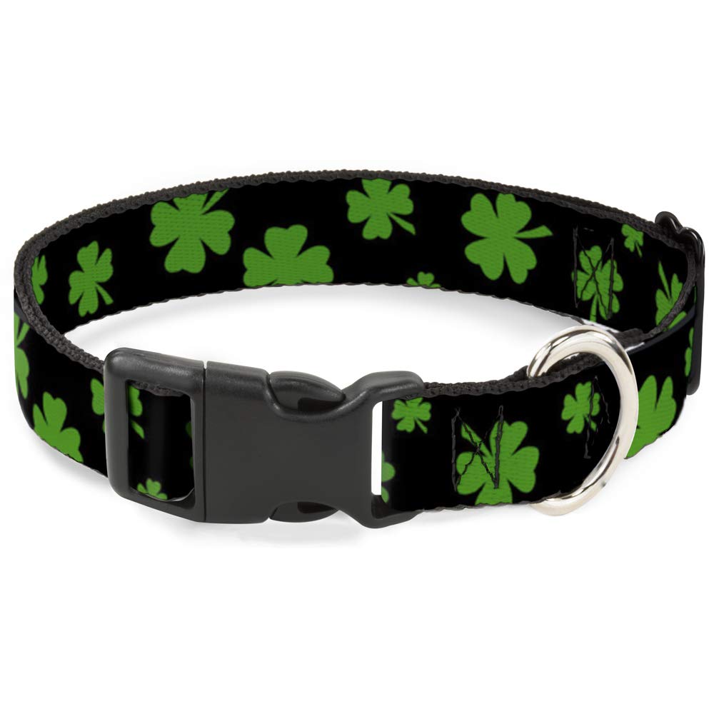 Buckle-Down 16-23" St. Pat'S Clovers Scattered2 Black/Green Plastic Clip Collar, Wide Medium
