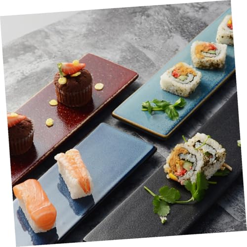 Plato rectangular de cerámica para sushi color rojo miniatura 3
