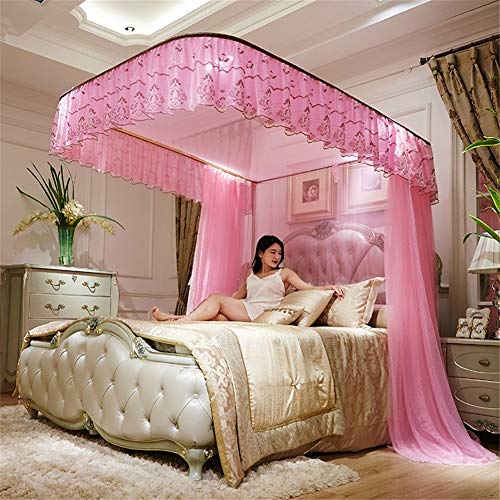 AIMCAE Cama con Dosel Guía de riel en Forma de U Mosquitera Tres Puertas Abiertas Princesa Mosquitera, perforación Libre,B,6.6feet