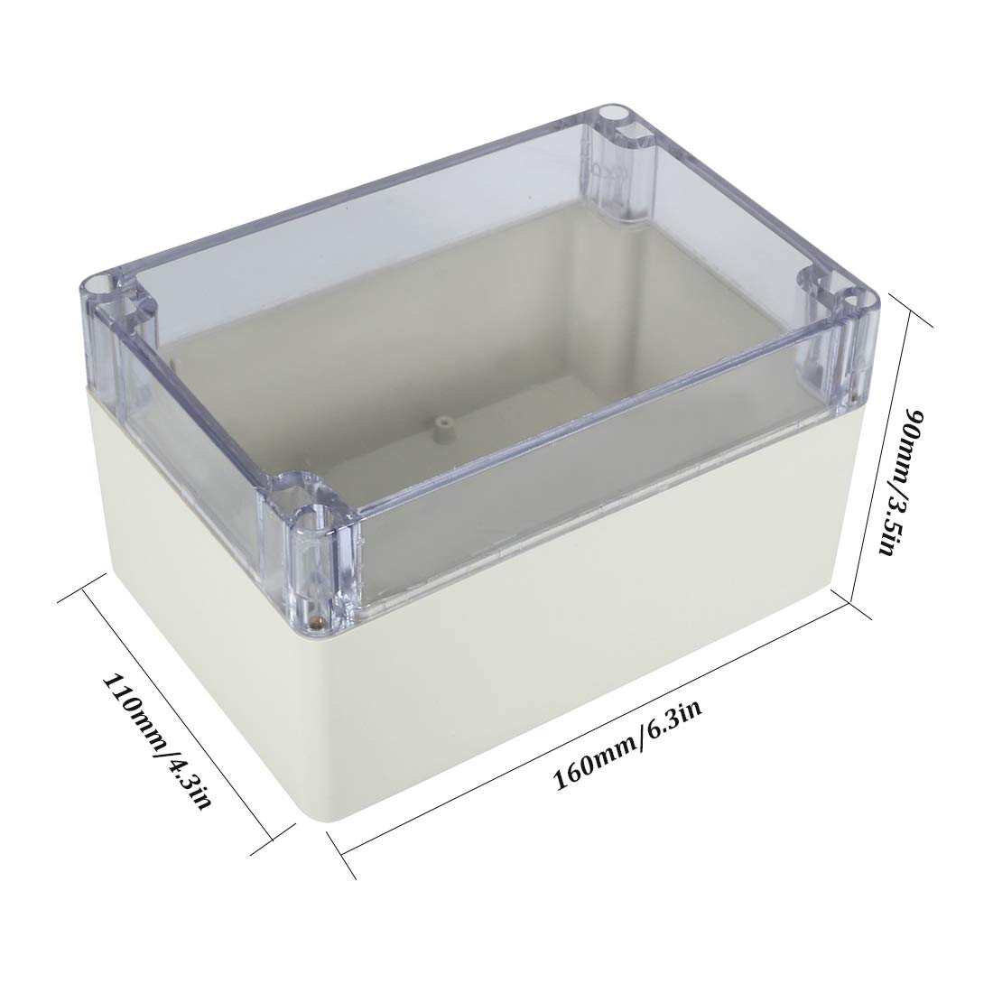ABS Plastic Junction Box, Dustproof Waterproof IP65 Electrical Box - Universal Project Enclosure Grey, with PC Transparent/Clear Cover 6.3"x4.3"x3.5"(160mm x 110mm x 90mm)