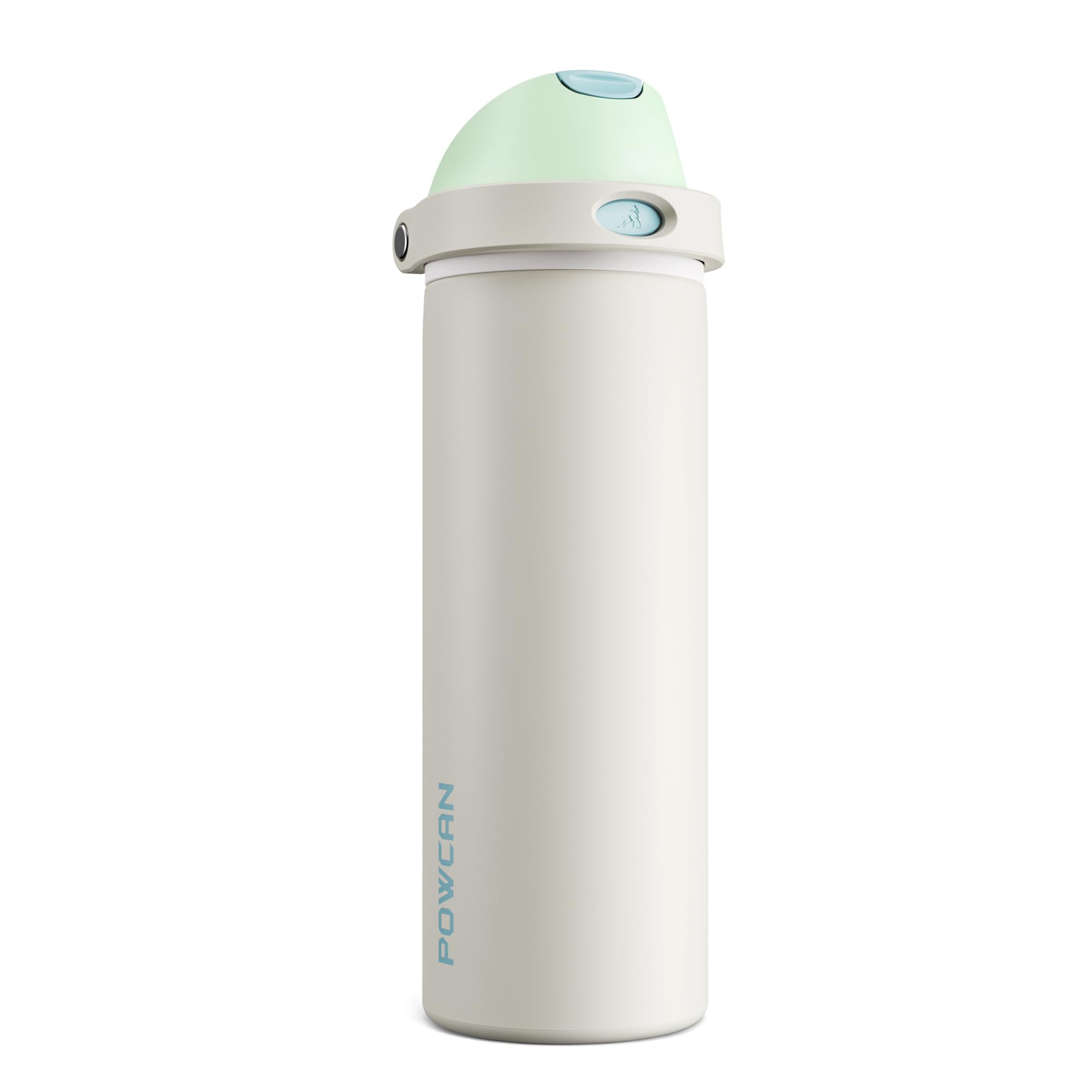 POWCAN 24 oz Steel Insulated Water Bottle: 2-in-1 Push-Button Spout &amp; Flip Straw Lid, Leakproof, Cold 24 Hrs, Fits Car Cup Holder, Reusable Metal Sports Bottle for Travel, Gym, School (Icy Drift)