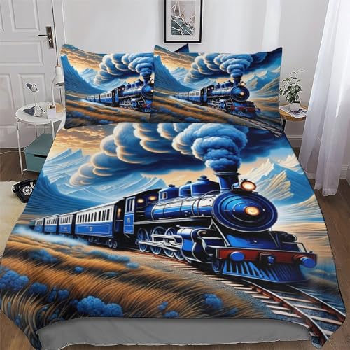 HHXXXHH Steam Train - Funda de edredón con fundas de almohada de 2 piezas, funda nórdica de microfibra con juego de cama para adultos (135 x 200 cm)