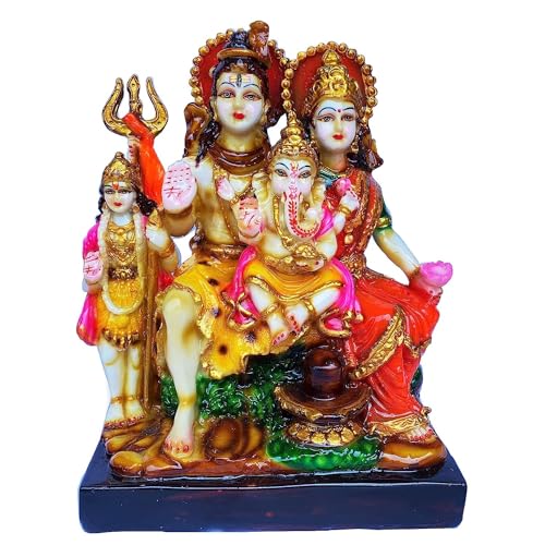Image of KRISHNAGALLERY1 Polyresin Marble Shiv Parvati Ganesh Family Statue Idol Statue Sculpture 9 Inch (Antique Color)