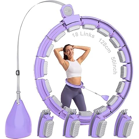 Weighted Hoop for Adult Weight Loss - 50" Plus Size Silent Smart Waist Fitness Circle with Ball - Abs Exercise Equipment for Home Purple Cover
