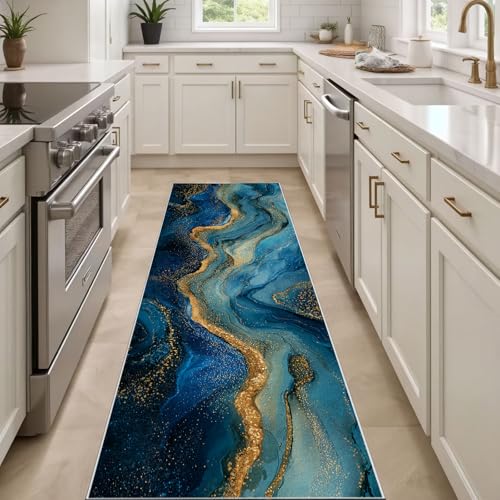 Tapis de passage marbre bleu antidérapant sécurisé lavable - 3