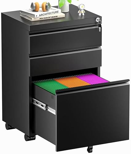 Miniatura 22 de Superday Archivador lateral de 3 cajones, archivadores blancos con cerradura, archivadores de metal con bloqueo, archivador de tres cajones