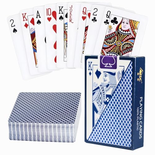 Wasserfeste Plastik Spielkarten, 1 DeckBlau, Ideal für Poker, Doppelkopf, Romme und andere Kartenspiele, Langlebig und Spielstarke Spielkarten
