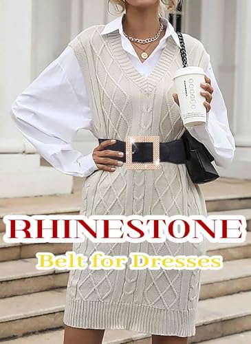 Tgirls Crystal Wide Belt Rhinestone Elastic Belts for Women Sparkly Stretchy Waistband for Dresses3