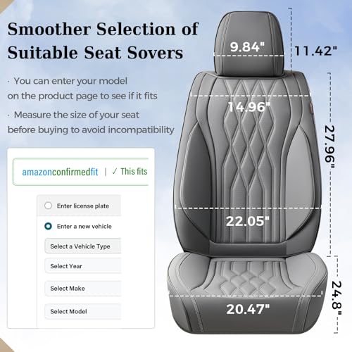 Image of Coverado Front Seat Covers, Car Seat Protector, Waterproof Nappa Leather Cushion, Fit for Most Sedans SUV Pick-up Truck-Gray