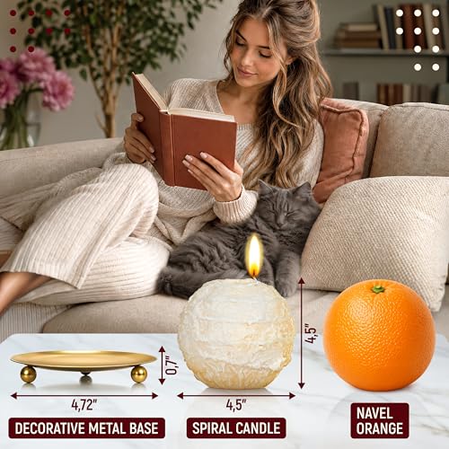 Image of Spiral Candles Burn Around, 4.5 Inch Beige, Unscented, Metal Base | Beeswax Soy Blend, Twisted Wave Design, Approx. 4-Hour Use, 10 oz Gift for Women